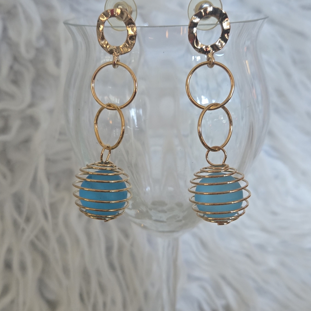 Gold and Blue Dangle Earrings